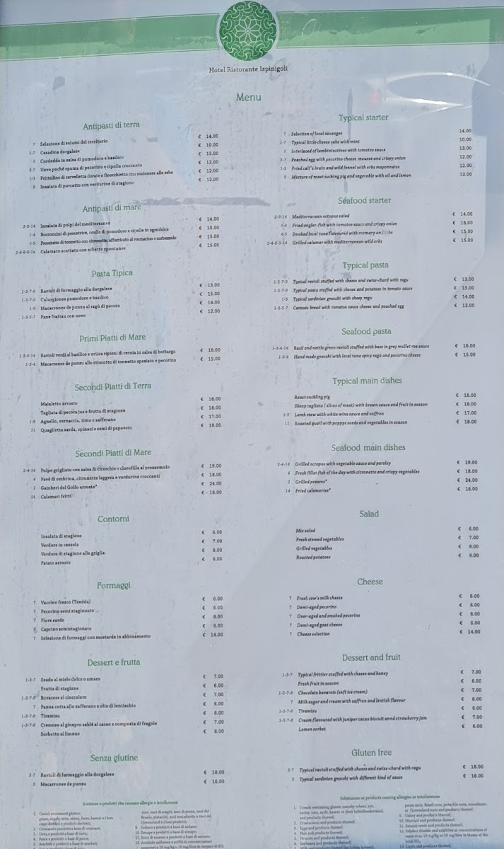 Menu Ristorante Ispinigoli Ss 125-1