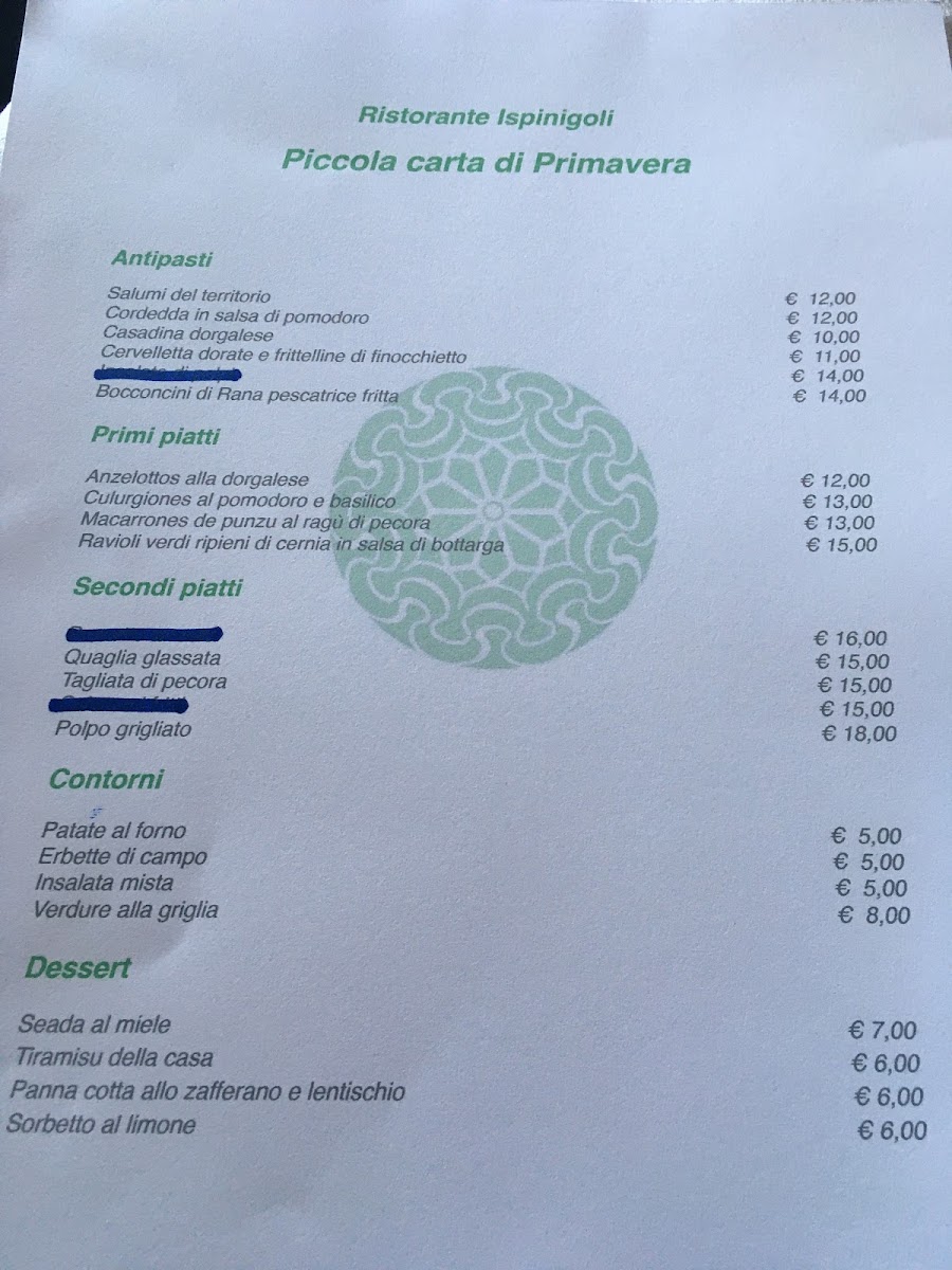 Menu Ristorante Ispinigoli Ss 125-4