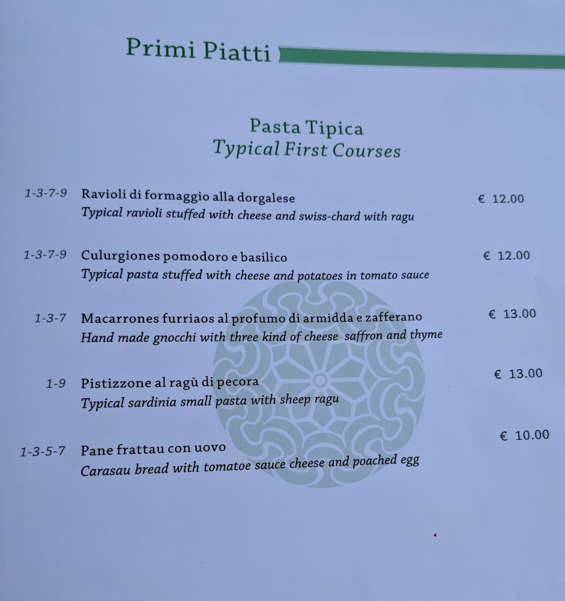 Menu Ristorante Ispinigoli Ss 125-9